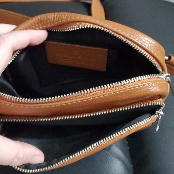 STELLA BIANCA Cuoio tan Made In Italy Leather Double Pocket Sling Belt bag - Picture 3 of 9